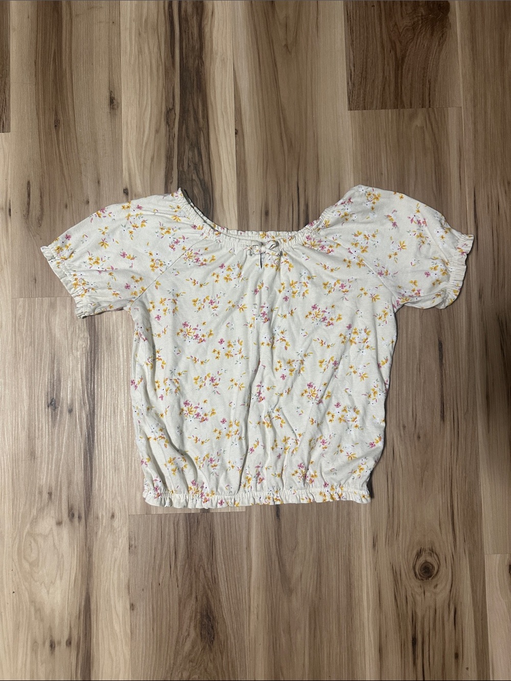 OshKosh B'gosh Cream Floral Elastic Hem Puff Sleeve Crop Top